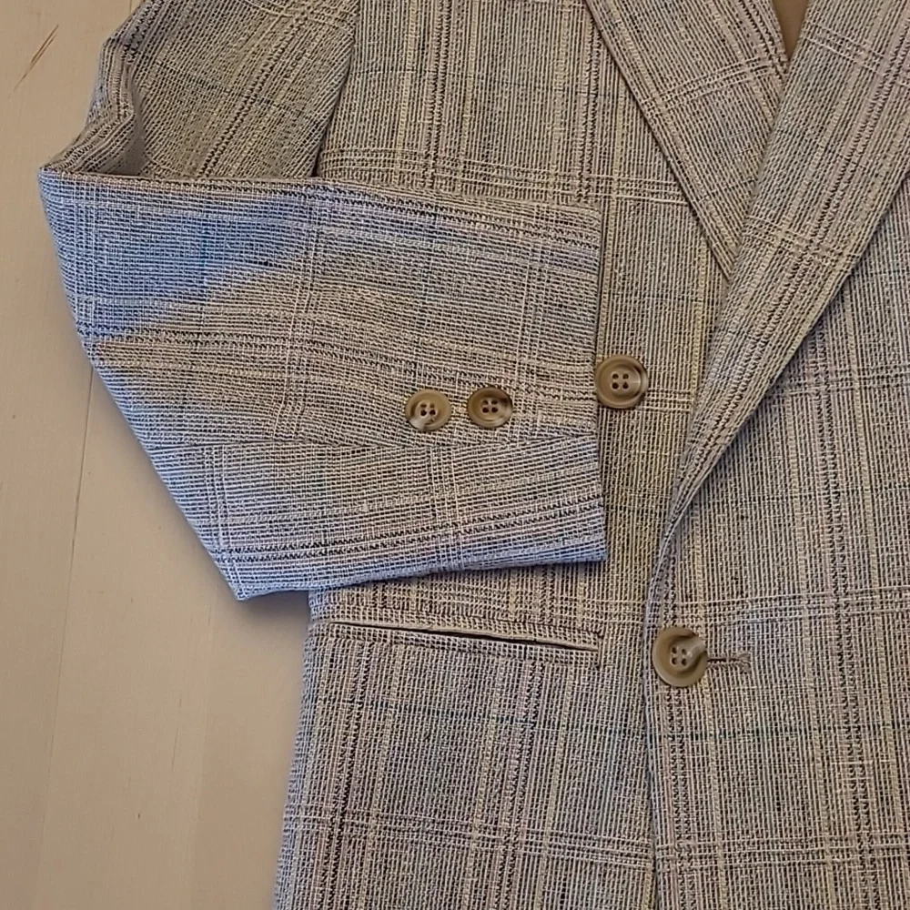 NWOT VTG Giovanni Bellini Grey Mutli Colored Plaid Wool 3/4 Sleeved Blazer - Picture 3 of 12